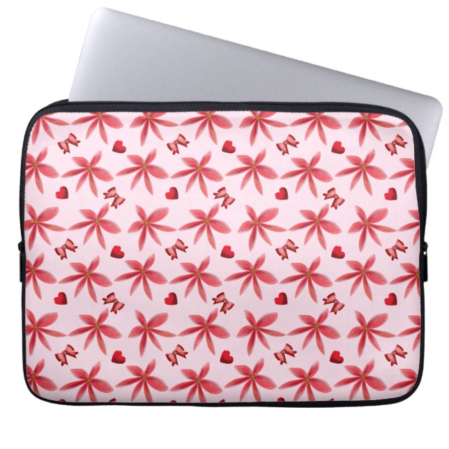 Süßes rotes Blumenherzmuster Nahtlos Mädchenhaft Laptopschutzhülle (Vorderseite)