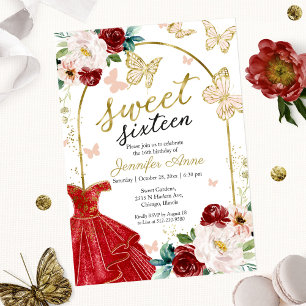 Süßes rotes Blumenkleid Schmetterling 16 Einladung
