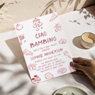 Süßes rotes Ciao Bambino italienisches Babyshower Einladung