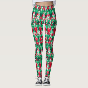 Süßes rotes grünes abstraktes Aztekenmuster Leggings