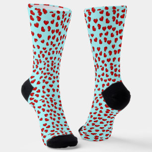 Süßes rotes Herz-Muster auf Blau Socken