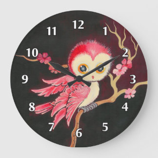 Süßes Rotes Owl Große Wanduhr