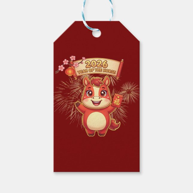 Süßes rotes Pferd 2026 Jahr des Pferdes Geschenkanhänger (Vorderseite)