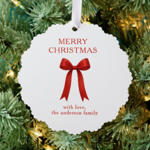 Süßes rotes Schleifenfoto Frohe Weihnachten Ornament Karte
