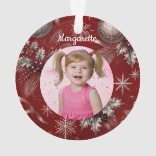 Süßes rotes Weihnachts-Einhorn-Mädchen-Foto Ornament