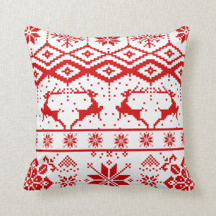 Süßes rotes Weihnachtsgestricktes Rentier Kissen