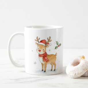 Süßes Rotnasenrentier mit Schal für Weihnachten Kaffeetasse