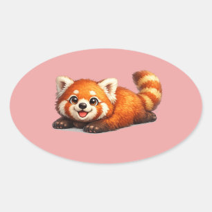 Süßes Rotpanda-Design zum Entspannen im Kawaii-Sti Ovaler Aufkleber