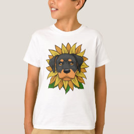 Süßes Rottweiler-Hundegesicht auf Sonnenblume T-Shirt