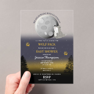 Süßes Rudel Wölfe Wald Mond Heulende Babyparty Acryleinladungen
