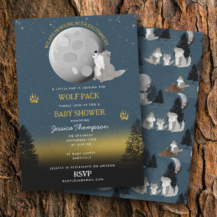 Süßes Rudel Wölfe Wald Mond Heulende Babyparty Einladung