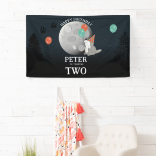 Süßes Rudel Wölfe Wald Mond Heulender Geburtstag Banner