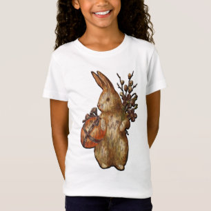 Süßes rustikales Osterhase-Weißes Mädchen-T-Shirt T-Shirt