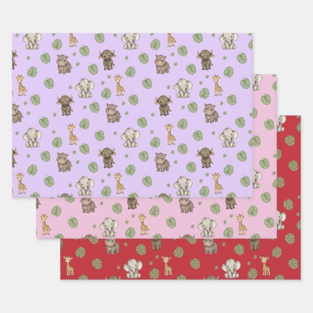 Süßes Safari-Dschungel-Tier-Muster Geschenkpapier Set (Set)