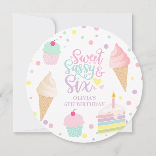 Süßes Sassy und Six Eiscreme Einladung (Vorderseite)