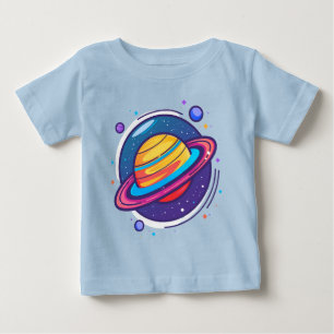 Süßes Saturn-Planet-Baby-T-Shirt – Farbiger Weltra Baby T-shirt