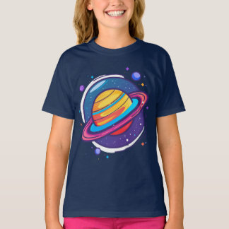 Süßes Saturn-Planet-Baby-T-Shirt – Farbiger Weltra T-Shirt