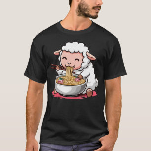 Süßes Schaf-Nudel-Anime Kawaii Baby-Schaf beim Ess T-Shirt
