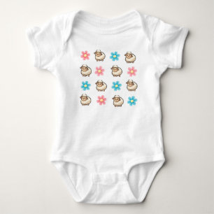 Süßes Schaf Rosa und Blaue Blumen Custom Name Baby Strampler