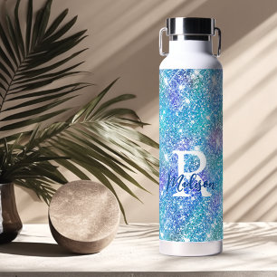 Süßes, schillerndes Einhorn blau rosa Glitter Mono Trinkflasche