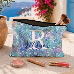 Süßes, schillerndes Einhorn blau rosa Glitter Mono Zubehörtasche