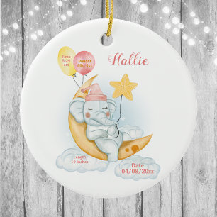 Süßes schlafendes Baby-Elefant-Geburtsstatistik Keramik Ornament