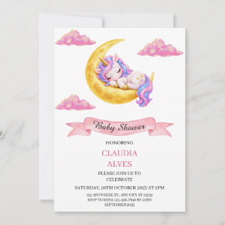 Süßes Schlafendes Einhorn Mond Rosa Wolken Baby Sh Einladung