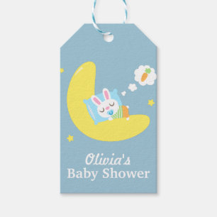 Süßes schlafendes Kaninchen auf Mond-Baby-Party Geschenkanhänger