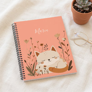 Süßes Schlafendes Kätzchen Florales Benutzerdefini Notizbuch