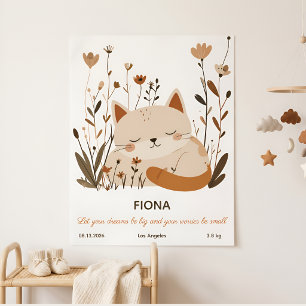 Süßes Schlafendes Kätzchen Florales Kinderzimmer P Poster