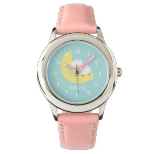 Süßes schlafendes kleines Lamm auf dem Mond Kinder Armbanduhr