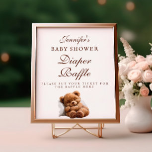 Süßes Schlafendes Teddybär-Windel-Raffle-Schild Poster