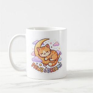 Süßes Schlafkatze auf Mond Sticker Design Kaffeetasse