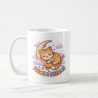 Süßes Schlafkatze auf Mond Sticker Design Kaffeetasse