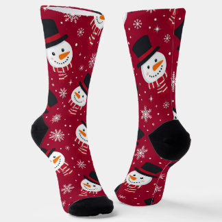 Süßes Schnee mann-Gesicht-Muster rote Weihnachts-S Socken