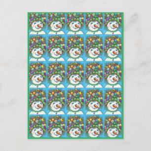 SÜßES SCHNEEMÄDCHEN MIT WEIHNACHTSPARTYHUT, FARBEN POSTKARTE