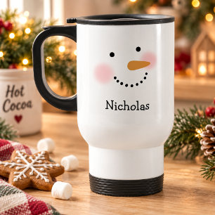 Süßes Schneemann-Gesicht mit individuellem Namen W Reisebecher