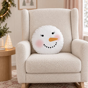Süßes Schneemann-Gesicht Wimpern Weihnachten Mädch Rundes Kissen