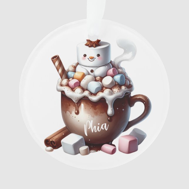 Süßes Schneemann-Kakao-Design  Ornament (Vorderseite)