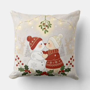 Süßes Schneemann-Paar Weihnachten Mistelzweig Kiss Kissen