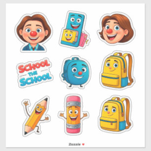 Süßes Schulsticker-Set mit Cartoonfiguren Aufkleber