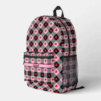 Süßes Schwarz Pink Rotes Herz Karomuster Name Mädc Bedruckter Rucksack