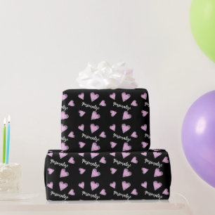 Süßes schwarz-rosa Wasserfarben-Herzenmuster Geschenkpapier