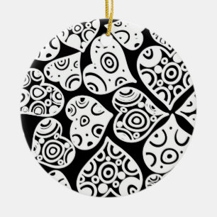 Süßes Schwarz-Weiß-Herzen-Liebesmuster Keramik Ornament