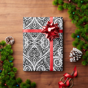 Süßes Schwarz-Weiß-Herzmuster Geschenkpapier