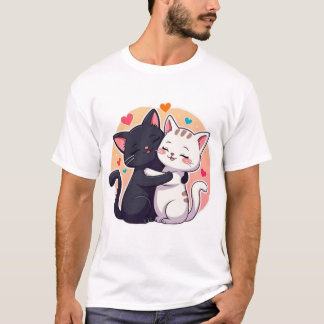 Süßes Schwarz-Weiß-Katzen-Kuschel-Liebesherzen-T-S T-Shirt