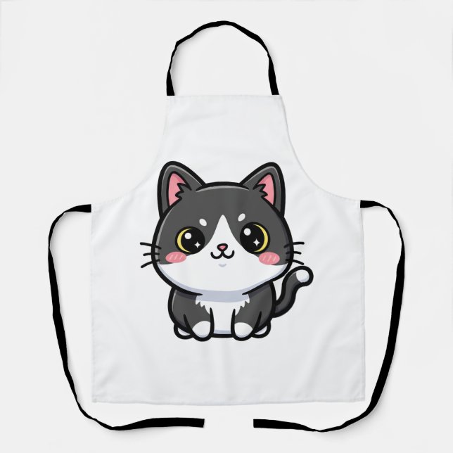 Süßes Schwarz-Weiß-Kawaii-Kätzchen Schürze (Vorderseite)