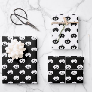 Süßes Schwarz-Weiß-Kürbis-Halloween-Muster Geschenkpapier Set