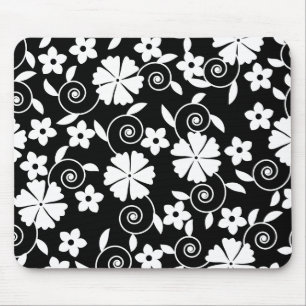 Süßes Schwarz-Weiß-Swirll Blumenmuster Mousepad