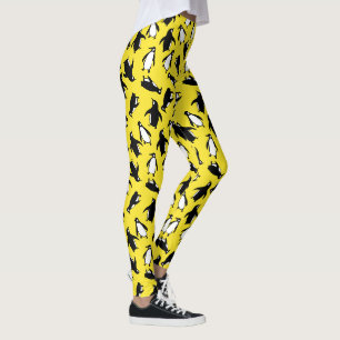 Süßes schwarz-weißes Pinguinmuster auf gelbem Hint Leggings